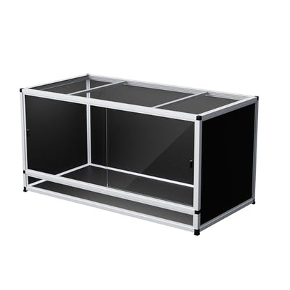 120 Gallon PVC Reptile Enclosure 48"x24"x24" – Reptile Tank with Removable Solid Top Cover, Front Sliding Glass Doors, Easy Clean, for Bearded Dragon, Snake - color: White Frame / Black PVC-120 Gallon