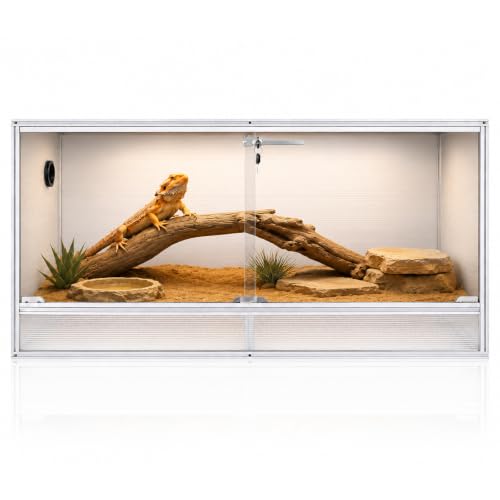 120 Gallon Bearded Dragon Tank, 48x24x24 Reptile Enclosure, Silver | 4x2x2 reptile tank, Aluminum Frame, Tempered Glass Sliding Doors, Insulated Panels & Cable Port - color: Silvery