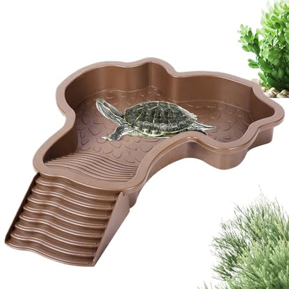 Reptile Bathing Pool Aquarium Ornament | Turtle Soaking Tub with Ladder Turtle Pool Scenery for Gecko, Turtle, Bearded Dragon, Aquatic Climbing Pet, Amphibians - color: Red Brown
