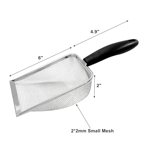 Hordion Cat Litter Scoop Stainless Steel Mesh Scooper, 2mm Mesh, Black | Non-Stick Coated Metal Litter Shovel Fine Sand Litter Scooper for Litter Box Kitten Pooper Lifter - color: Black