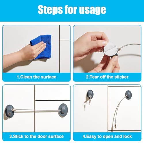 Hotop 4 Pack Cabinet Locks with Keys Refrigerator Fridge Locks Replacement with Steel Wire Self Adhesive Child and Baby Proofing Safety for File Drawers Deep Freezer Doors Latch(Gray) - color: Gray