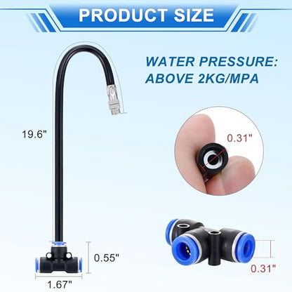 5Packs Brass Misting Nozzles Tee with 20inch Built in Hose 360° Rotation | Adjustable Water Mister Nozzles Thread Sprayer for Outdoor Cooling System 0.043" (1.1 mm) - size: 1 Way - 20inch Hose