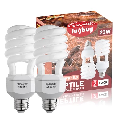 UVB Reptile Light Bulb 15.0, 23W UV Spiral Compact Florescent Terrarium Lamp Ideal for Desert Reptiles & Amphibians Frogs Tortoises Toads Chameleons - 2 Pack - size: UVB15.0