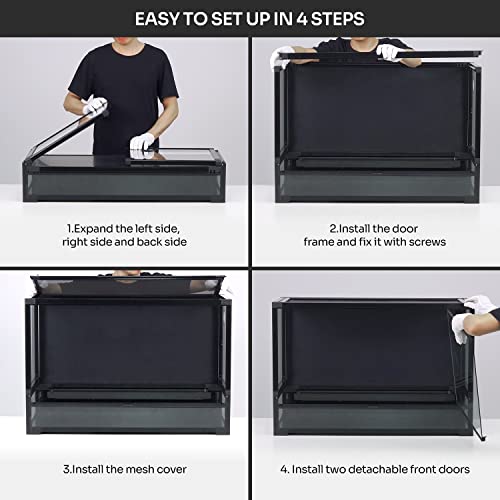 REPTI ZOO Collapsible 60 Gallon 36" Wide Reptile Tank, Tempered Glass Large Reptile Terrarium 36"x18"x24", Black PVC Back, Front & Top Ventilation & Anti Escape Lid, Easy Folding - size: 36"W X 18"D X 24"H (60 Gallon)