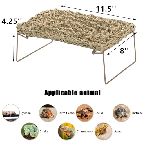 Yesland 2 Pack Bearded Dragon Hammock Reptile Tank Climbing Accessories Decor Lounger for Rest Basking Platform Metal Legs Bed Habitat for Lizard Leopard Gecko Snake Hermit Crab and Frog (Rectangle)