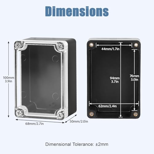Junction Box with Clear Cover IP65 Waterproof Project Box Dustproof ABS Plastic Electrical Project Boxes Universal Enclosure, Black 3.9"x 2.6"x 1.9"(100x68x50mm)(Pack of 2) - color: 2 packs, size: 3.9"x 2.6"x 1.9"