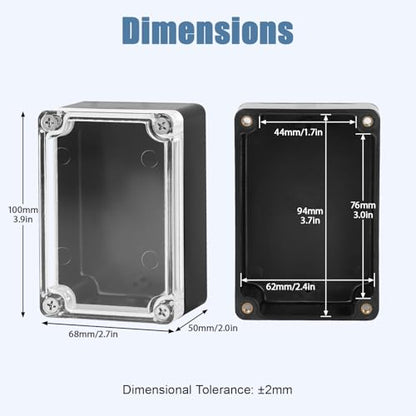Junction Box with Clear Cover IP65 Waterproof Project Box Dustproof ABS Plastic Electrical Project Boxes Universal Enclosure, Black 3.9"x 2.6"x 1.9"(100x68x50mm)(Pack of 2) - color: 2 packs, size: 3.9"x 2.6"x 1.9"