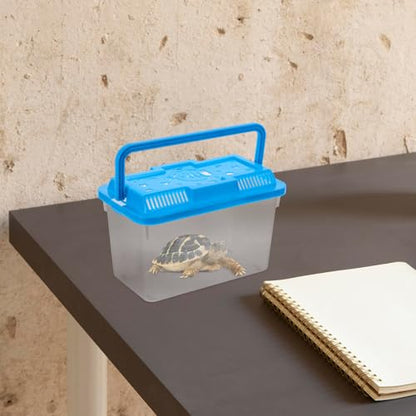 Small Turtle Tank with Lid and Plastic Aquarium Box Portable Handheld Fish Bowl for Reptiles and Hamster Transport in Medium Blue with Fish Pattern