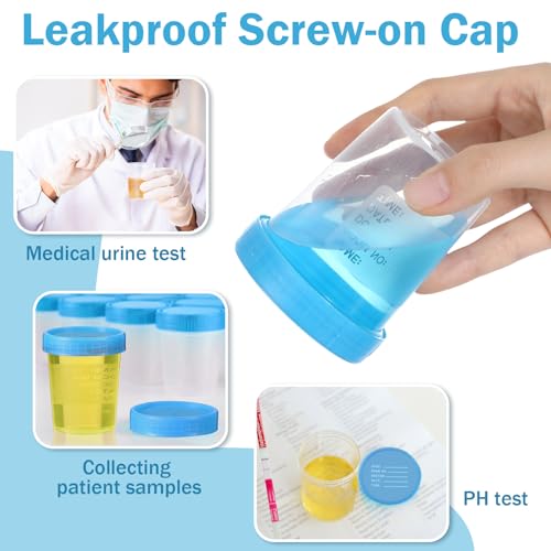 Geiserailie 200 Pcs Disposable Specimen Cup Urine Pee Cups for Testing 4oz Specimen Container with Leak Proof Screw on Lids for Safe Urinalysis Pee Stool Sample Collection Analysis (Blue) - color: Blue