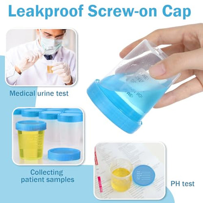 Geiserailie 200 Pcs Disposable Specimen Cup Urine Pee Cups for Testing 4oz Specimen Container with Leak Proof Screw on Lids for Safe Urinalysis Pee Stool Sample Collection Analysis (Blue) - color: Blue