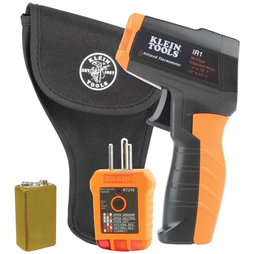 Klein Tools IR1KIT Infrared Thermometer and GFCI Receptacle Tester Kit, Non-Contact Digital Temperature Measurement and Electrical Tester - style: IR Thermometer w/GFCI Tester