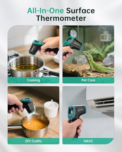 ROOKMAX Infrared Thermometer Gun, Non-Contact Laser, Adjustable Emissivity, Color LCD, -58°F to 1472°F (-50°C to 800°C), for HVAC, Cooking & BBQ, Automotive, Freezer - Dark Green - color: Color LCD