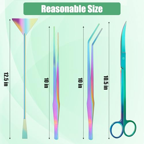 Aquarium Aquascape Tools Kit, 4 in 1 Anti-Rust Aquatic Plant Aquascaping Tool Stainless Steel Black Tweezers Scissors Spatula for Aquarium Tank Clean Fish Tank Aquascape Accessories Set - color: Corlorful