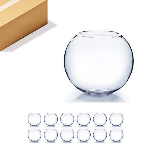 WGV Bowl Glass Vase Bulk, Diameter 6", Height 5", Open Width 4", (Multiple Sizes Choices) Clear Bubble Planter Terrarium Fish Bowl for Wedding Event Home Decor, 12 Pieces (VBW0006) - size: 6"Dx5"H 1 Case