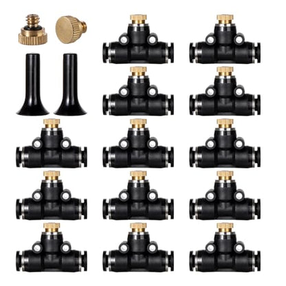 12 Pack Brass Misting Nozzles Outdoor Cooling System | Include 12 Heavy Duty Misting Nozzle,12 Tees,2 Brass Plugs,2 Black Plugs for Outdoor Cooling system - size: 12pc-Brass Misting Nozzles kit