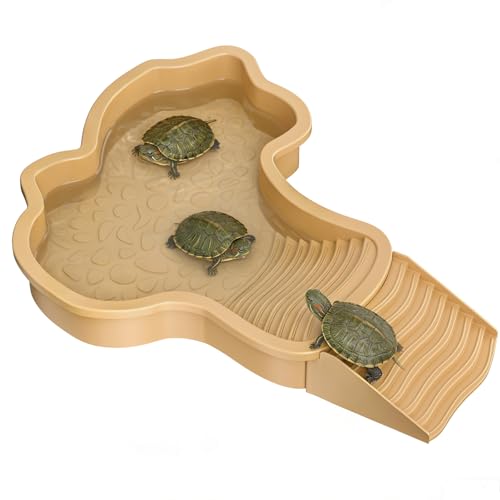 Pawfly Reptile Bathing Pool with Removable Ramp, Reptile Food Dish Feeding Dish, Tortoise Water Dish Water Bowl with Steps, Turtle Bathing Pool Bath Tub Soaking Dish for Gecko Snake Lizard Frog