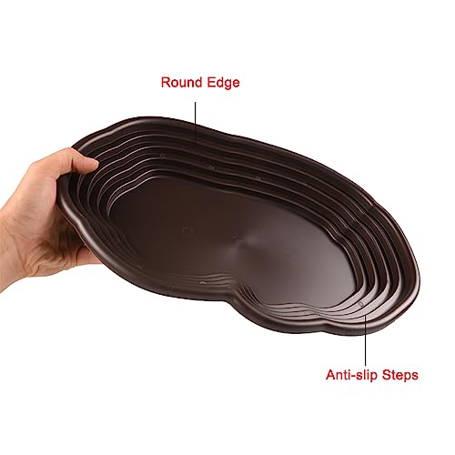 Extra Large Reptile Bathing Pool Reptile Feeding Dish Water Bowl with Ramp Aquarium Ornament for Gecko, Snake, Turtle, Bearded Dragon, Lizard Bath(Black) - color: Black