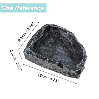 Reptile Food Dish, Resin Lizard Reptile Food Dish, Turtle Water Bowl, Terrarium Feeding Bowl Accessory for Lizard Tortoise Snakes Gecko, Black, 4.72"x3.74"x0.98" - color: Black