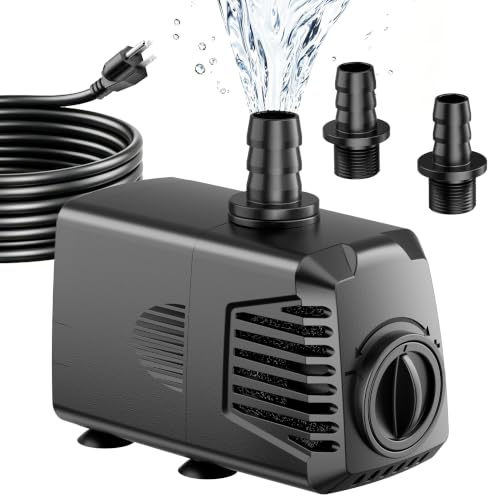 400GPH Submersible Water Pump, Water Fountain (1500L/H, 24W) with 6.6FT High Lift Adjustable & 2 Nozzles & 9.8FT Cord, Ultra Quiet Aquarium Pump for Pond Fountain Waterfall Hydroponics-Q103 - size: 400GPH