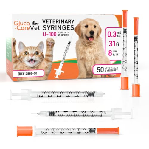 U-100 Pet - Veterinary Syringe 31G x 5/16" (8mm), 0.3ml (0.3cc) | Size 0.3 ml/cc, 50/bx, for Dogs & Cats, Veterinary Use Only, Half-Unit Markings, Clear Barrel, Fine Tip
