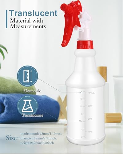 Eccliy 20 Pack 16oz Empty Spray Bottles, Leakproof Cleaning Bottles with Measurement and Adjustable Nozzle for Housekeeping, Commercial Use(Cylinder,Red White Spray Head) - color: Red White Spray Head, style: Cylinder