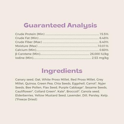 Freeze-Dried Chop & Seeds for Parakeet | Low Fat Food with Beta-Carotenoids, Calcium & Iodine | All Natural for Budgies & Small Parrots | Feather & Bone Health (2 lbs)