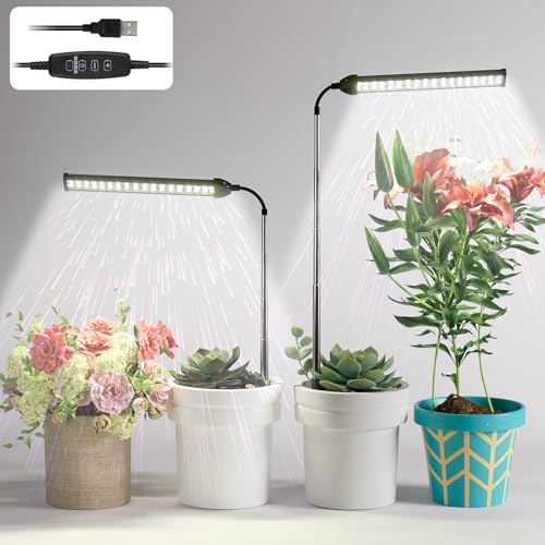 LED Grow Light 2 Pack, 6000K White Full Spectrum 144 LED Gooseneck Growing Lamp for Indoor Plants Growth,4 8 12 18Hrs Timer & Brightness Changeable,Insert Pole Extendable 4-10'' - size: 60W