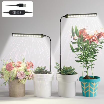 LED Grow Light 2 Pack, 6000K White Full Spectrum 144 LED Gooseneck Growing Lamp for Indoor Plants Growth,4 8 12 18Hrs Timer & Brightness Changeable,Insert Pole Extendable 4-10'' - size: 60W