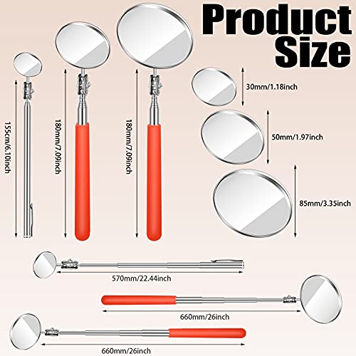 Flutesan 3 Pieces Telescoping Inspection Mirror Adjustable Observe Round Telescoping Inspection Mirror Tool for Checking Vehicle, Observing The Eyelashes, Mouth and Small Part, Orange, 3 Sizes