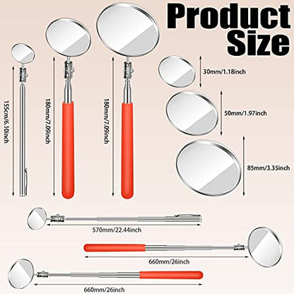 Flutesan 3 Pieces Telescoping Inspection Mirror Adjustable Observe Round Telescoping Inspection Mirror Tool for Checking Vehicle, Observing The Eyelashes, Mouth and Small Part, Orange, 3 Sizes
