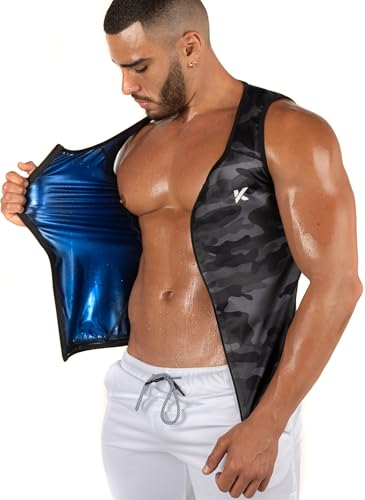 Kewlioo Men's Heat Trapping Zipper Sweat Enhancing Vest - Sauna Suit Shirt Compression Vest Shapewear Top for Gym Exercise - color: Gray Camo, size: Small-Medium