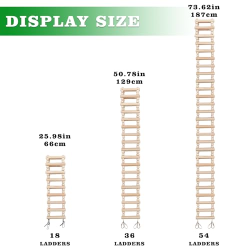 Rat Ladder Bridge Toy, Rat Climbing Toys, Natural Wooden Hamster Ladder Bridge Toy, Cage Accessories for Bird Parrot Cockatiel Sugar Gliders - 36 Steps - 50.78 x 3.14 Inch - size: 36 Steps - 51 × 3 Inch