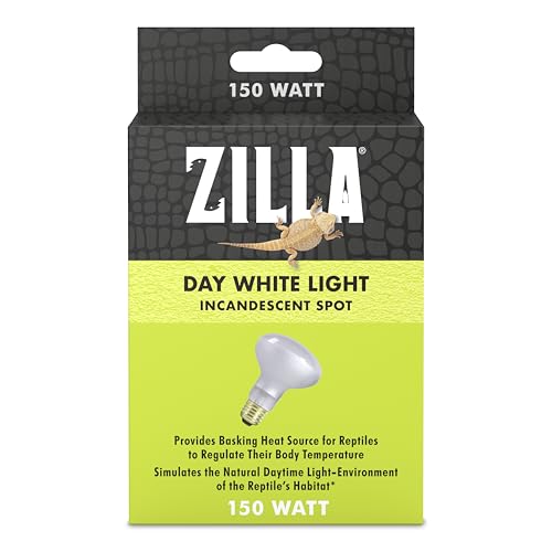 Zilla Reptile Terrarium Heat Lamps Incandescent Bulb, White Spot, 150W - size: Pack of 1, style: Day White (150W)