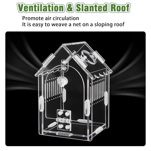 Acrylic Jumping Spider Enclosure with Magnetic Lock & Feeding Port | Scratch-resistant clear acrylic, 1mm vent, tool-free, magnetic door for arboreal tarantula & mantis