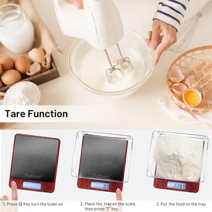 Fuzion Small Gram Scale 3000g, Digital Kitchen Food Scale, Gram and Ounce | Black Titanium Stainless Steel, 0.1g Accuracy, 6 Modes, 2 Trays Included, Tare, Piece Counting, For Food, Coffee, Coins, Herb - color: Wood Grain