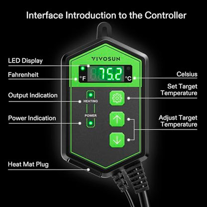 VIVOSUN Digital Heat Mat Thermostat Controller, 40–108 ºF 1000W for Reptiles, Seedlings, Germination, Incubation and Fermentation | 40–108 ºF 1000W for Reptiles, Seedlings, Germination, Incubation and Fermentation