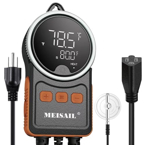 Temperature Controller can be Used for aquaculture, Plant mat Heating, Reptile Thermostat, with Load line Over-Temperature Protection and Dual Sensor auto-Safety Calibration - color: MS-60A