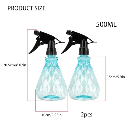 wugongshan 2 Pcs Spray Bottles, 500 ml/17 oz Empty Water Spray Bottles, Plastic Reusable Adjustable Mist Sprayer Squirt Bottles Containers Refillable for Cleaning Solutions, Gardening, Plants (Blue) - color: Blue