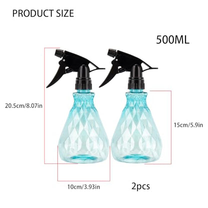 wugongshan 2 Pcs Spray Bottles, 500 ml/17 oz Empty Water Spray Bottles, Plastic Reusable Adjustable Mist Sprayer Squirt Bottles Containers Refillable for Cleaning Solutions, Gardening, Plants (Blue) - color: Blue