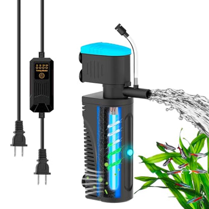 Aquarium Filter with U - V Clarifier for Green Water Cleaning | Fish Tank Filter to Remove Al-gae | Green Killing Machine | Aeration/Rainfall Mode | with Timer | Turtle Tank Filter (10-30Gal)
