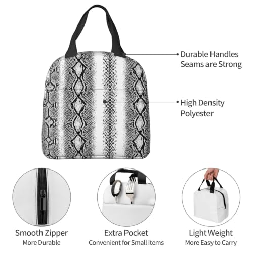 Women Snake Print Insulated Lunch Bag Leakproof | Snake Skin White Silver, Durable Thermal Cooler Tote, Waterproof & Leakproof for Work, Picnic & Travel - color: Pattern (842)