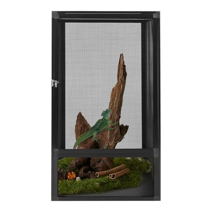 Reptile Tall Glass Terrarium, Aluminum Reptile Terrarium 45x45x80cm w/Removable Top Mesh & Secure Lock, Climbing Pet Breeding Cages for Lizards, Snakes, Spiders, Portable Habitat for Indoor/Outdoor