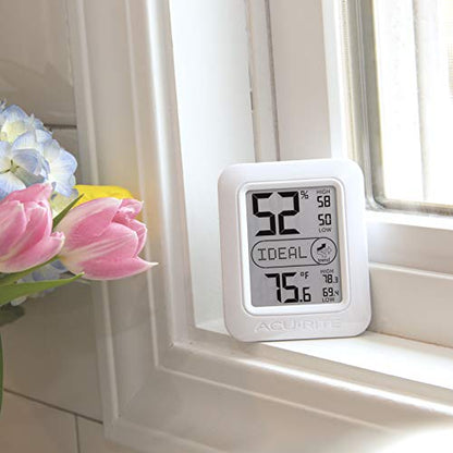 AcuRite Indoor Digital Thermometer & Hygrometer with Temperature and Humidity Gauge and Comfort Levels (01131M) , White