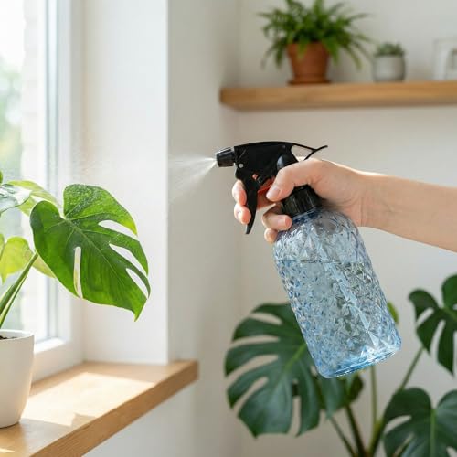 Glass Plant Mister Spray Bottle, 12oz Refillable Handheld Watering Can with Adjustable Nozzle, Fine Mist and Stream for Garden Flowers and Home Cleaning