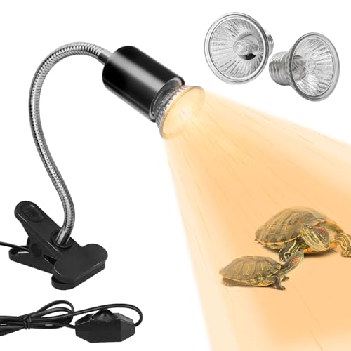 Reptile Heat Lamp with 2 Pcs 50W UVA UVB Light Bulb, 360° Rotatable Basking Spot Light Simulated Sunlight, Dimmable Heating Lamp for Turtle, Lizard, Snake, Beared Dragon, Amphibians - size: Reptile Lamp-Dimmable