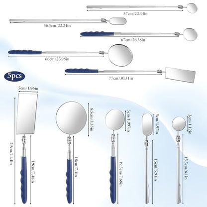 5 Pcs Telescoping Inspection Mirror Set, Flexible Inspection Mirror Tool, Stainless Steel Extendable Mechanic Mirrors with Long Handle Tool, 360 Rotation Mirrors for Check Vehicle Eyelashes Mouth