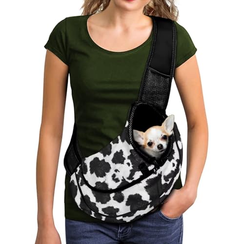 COEQINE Pet Carrier for Cat Small Dogs Hands-Free Leopard Front Facing Cat Carry Sling Monochrome Chic Small Cats Night Walk - color: Black White Leopard Print