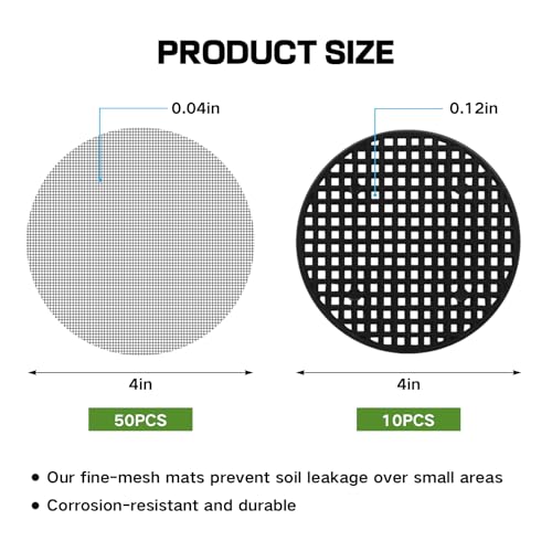 60 Mesh Screen for Planter Pots, Plant Drainage Insert, Pot Grid Mats Pads | 50PCS Mesh Screens + 10PCS Pot Bottom Grid Mats, 4 Inch Breathable Reusable Flower Pot Hole Pads For Indoor Outdoor Planters - size: 4 Inch