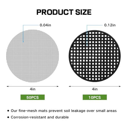 60 Mesh Screen for Planter Pots, Plant Drainage Insert, Pot Grid Mats Pads | 50PCS Mesh Screens + 10PCS Pot Bottom Grid Mats, 4 Inch Breathable Reusable Flower Pot Hole Pads For Indoor Outdoor Planters - size: 4 Inch