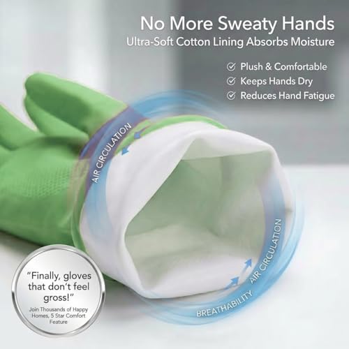 ForPro Natural Rubber Gloves, 6 Pairs Reusable Multi-Purpose Household Cleaning Gloves with Soft Inner Lining, Waterproof & Chemical-Resistant, Lime Zest, X-Large - color: Lime Zest, size: X-Large